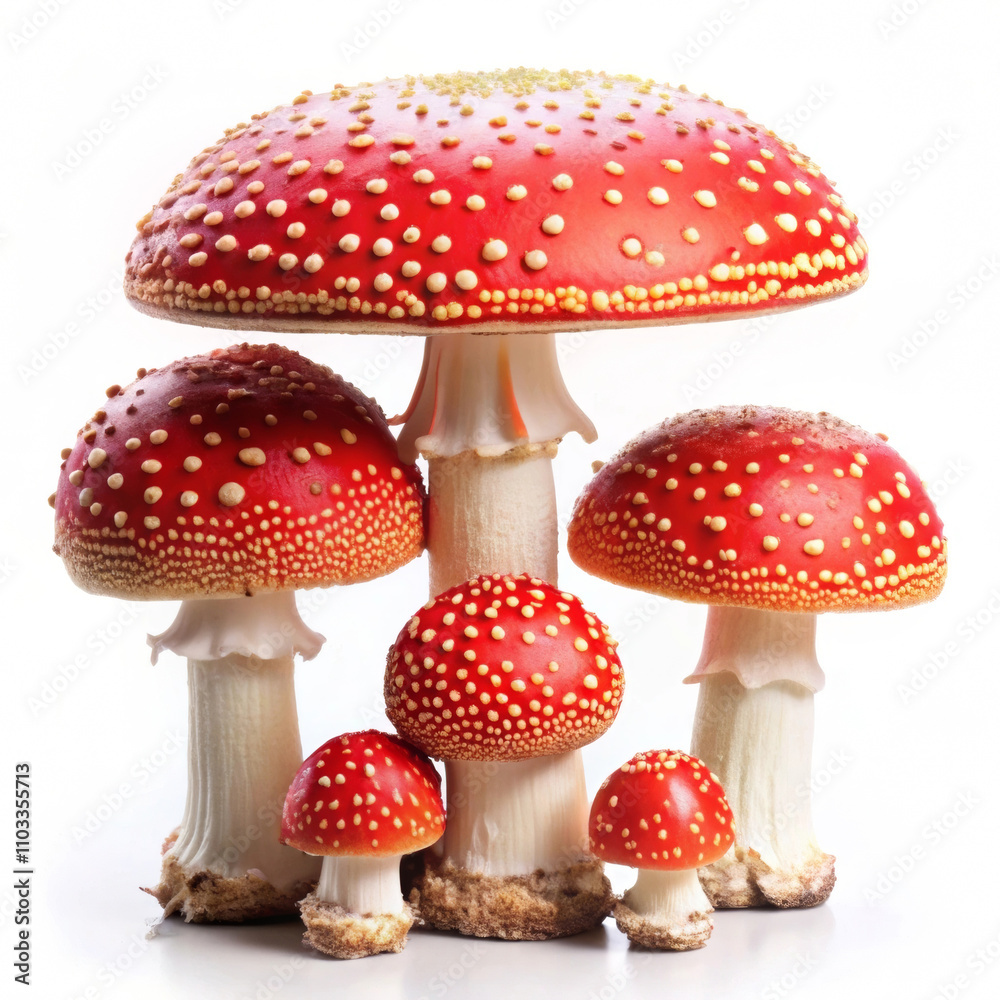 Fly agaric family isolated on white background Fly agaric family isolated on white background