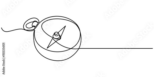 Traveller compass of different design. Single one line drawing equipment for exploration and navigation, One continuous line drawing of traveller compass. Old navigate and adventure symbol in simple 