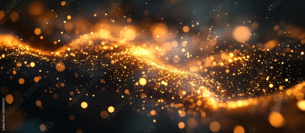 Abstract Golden Glittering Wave Background with Sparkling Bokeh Lights in Motion for Festive and Elegant Design Concepts Abstract Golden Glittering Wave Background with Sparkling Bokeh Lights in Motion for Festive and Elegant Design Concepts