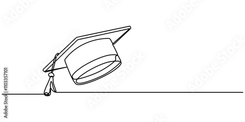 Graduation cap continuous one line drawing of outline education vector icon, Continuous cap one line art drawing of graduation hat concept outline vector, Graduation Single Line Icon, one line drawing