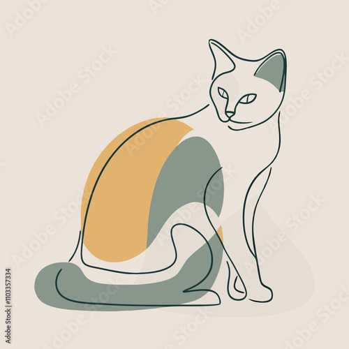 a vector silhouette of a cat sitting gracefully with its food bowl placed in front of her