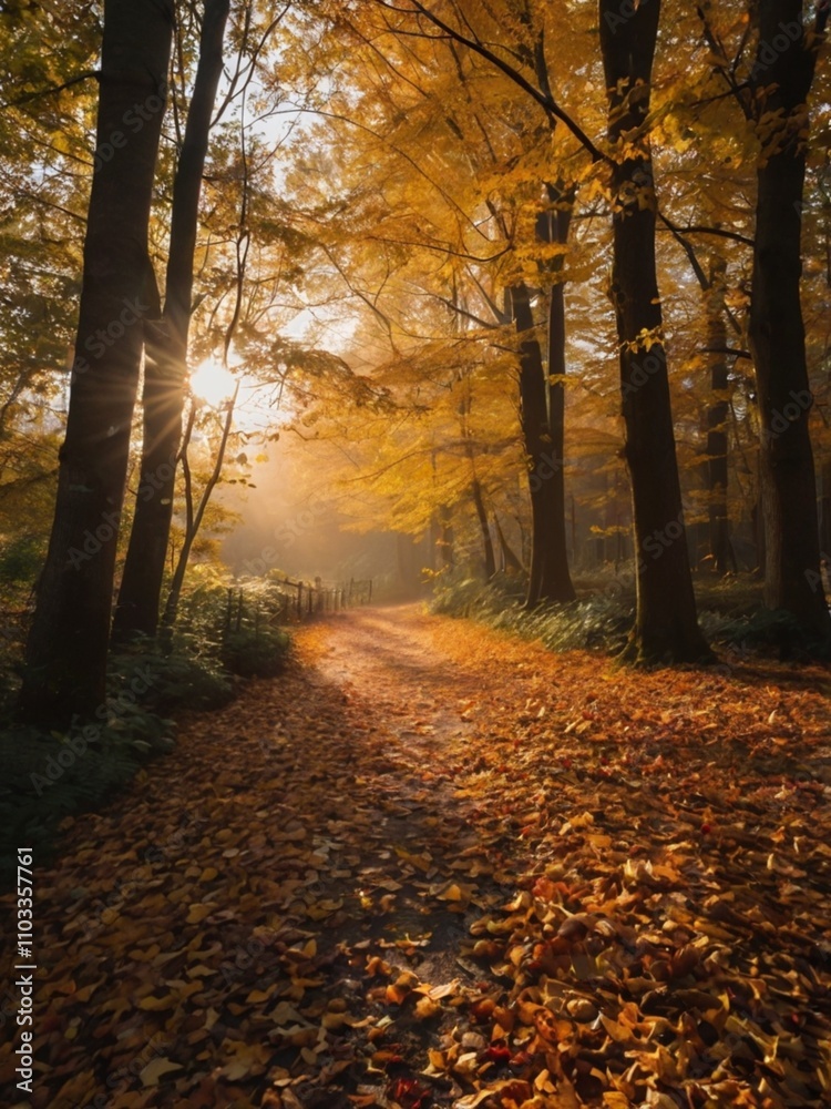 Naklejka premium a tranquil street with autumn foliage