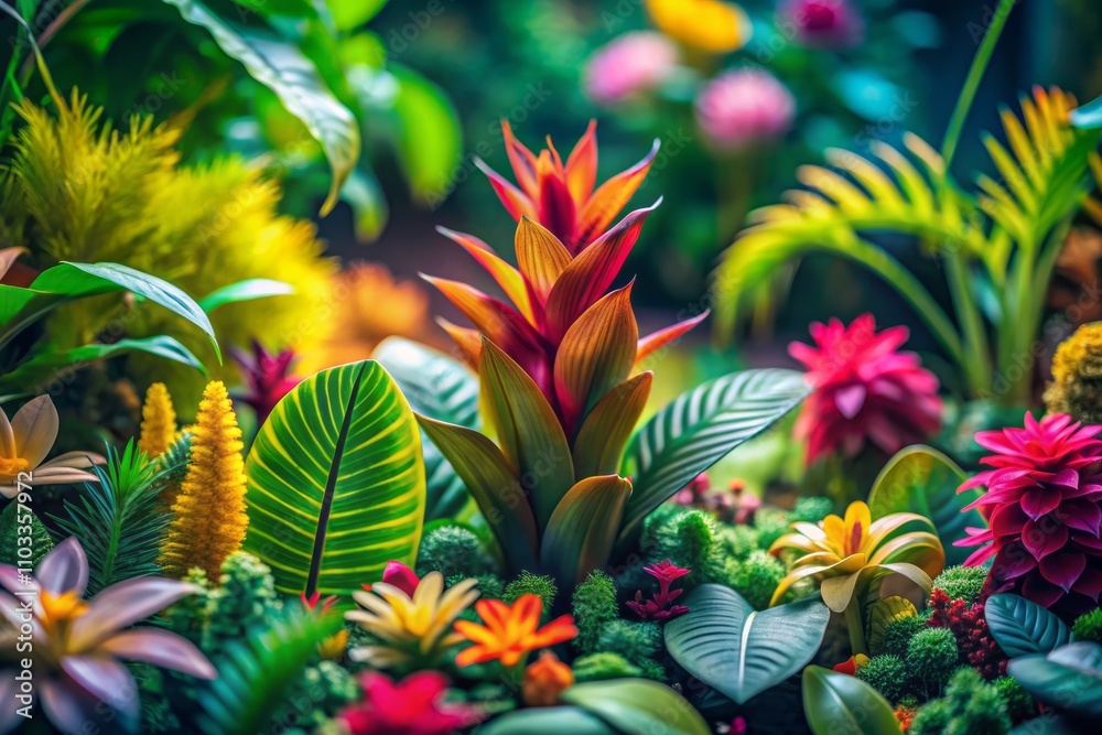 Fototapeta premium Abstract Modern Plants and Shapes Set Featuring Tropical Flowers and Leaves in Flat Style Hand-Drawn Illustrations with Cute Textures for Botanical Elements