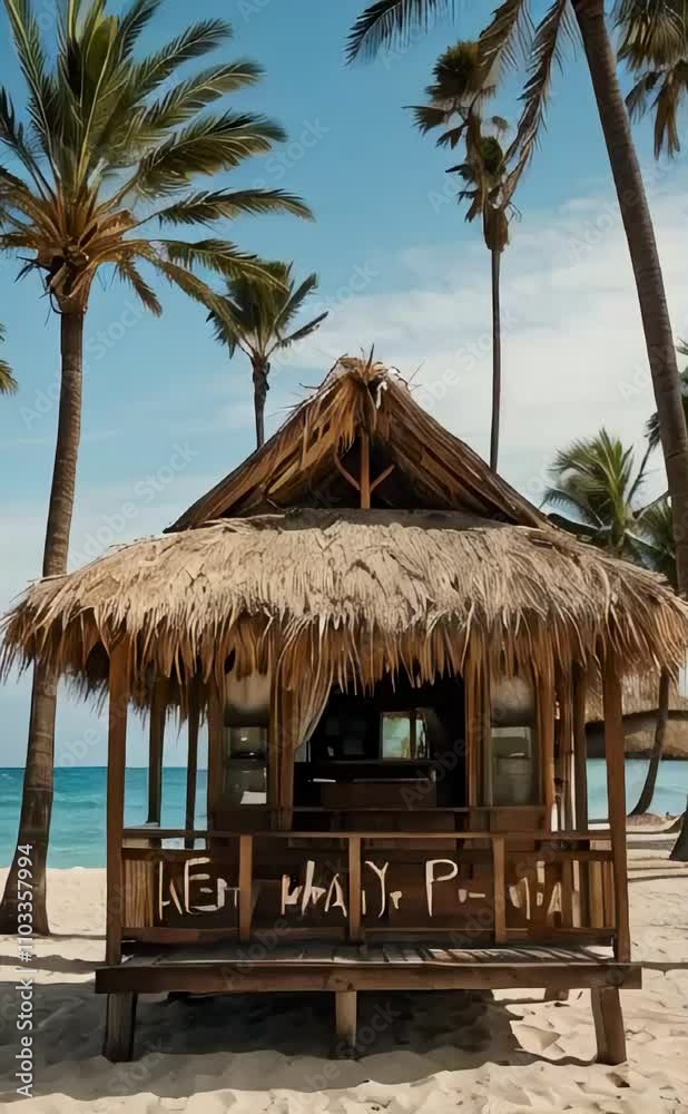 A Beautiful Beach Background With A Cabana And Palm Trees A Beautiful Beach Background With A Cabana And Palm Trees