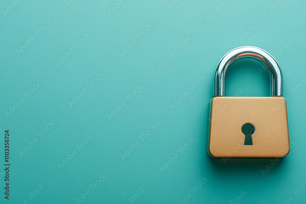 A close-up of a locked padlock against a turquoise background, symbolizing security and protection. A close-up of a locked padlock against a turquoise background, symbolizing security and protection.