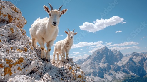 Mountain goats exploring rocky peaks dolomites nature photography scenic landscape outdoor adventure wildlife