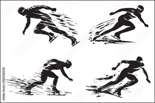 "Dynamic Speed Skating Silhouette Logo in Black and White"