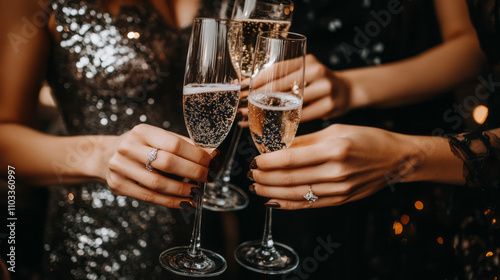 Celebration toast with champagne.New Year's cards