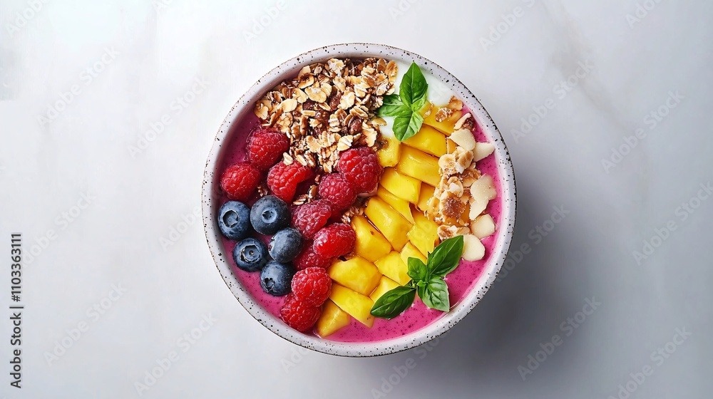 A colorful smoothie bowl with fresh toppings A colorful smoothie bowl with fresh toppings