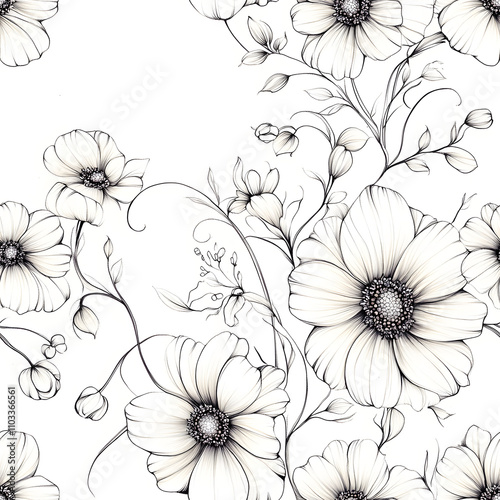 Floral flowers and beautiful colorful leaves wallpaper seamless pattern for interior decoration or background.