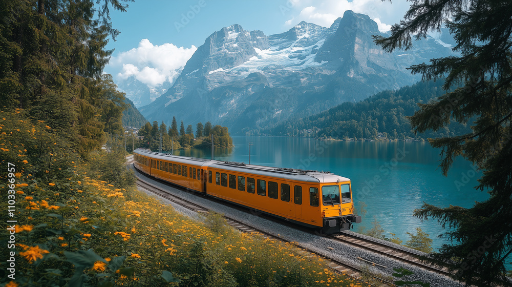 Tourist train in Jungfrau of the Alps background, Switzerland. Tourist train in Jungfrau of the Alps background, Switzerland.