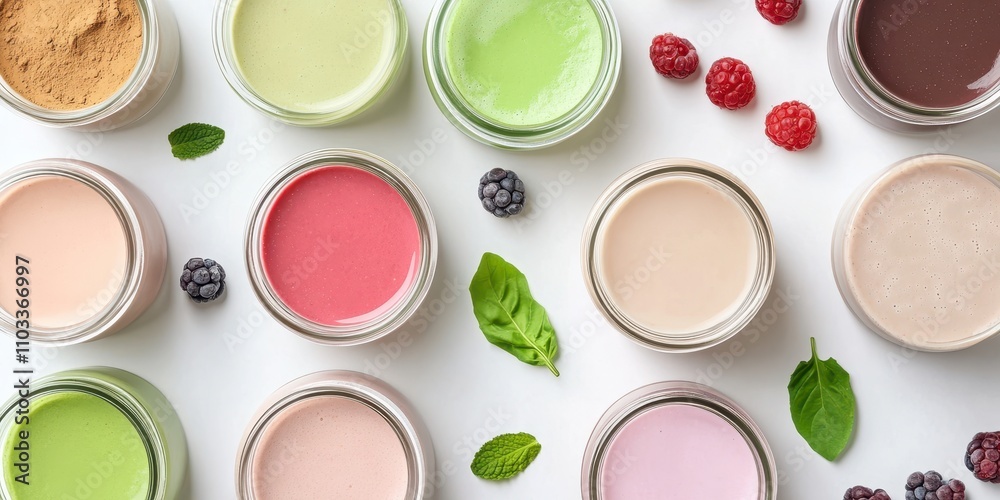 Colorful Overnight Oats: A Variety of Jars Showcasing Delicious Flavors and Healthy Ingredients Colorful Overnight Oats: A Variety of Jars Showcasing Delicious Flavors and Healthy Ingredients