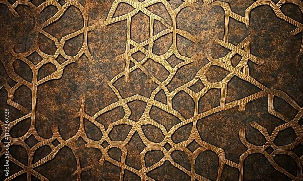 Intricate geometric pattern on a textured surface.