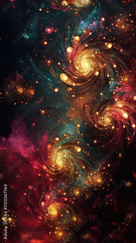 Colorful Swirling Galaxy with Stars and Cosmic Elements Colorful Swirling Galaxy with Stars and Cosmic Elements