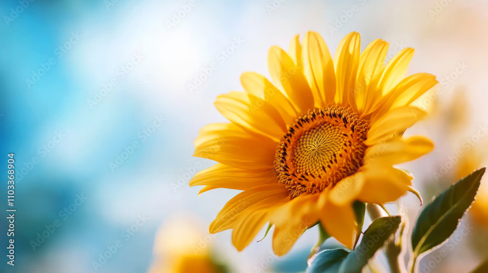 Obraz premium Bright Yellow Sunflower Bloom with Soft Blurred Background in Natural Light Setting