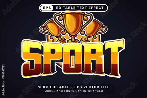 sport text effect and editable text effect with trophy and shield illustration