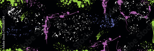 Spray paint splatters vector seamless pattern. Colored ink drips, brush drops or blots. Graffiti inky splashes, inkblot spots with speckle effect. Paintbrush splotch, liquid blobs, dirty splash stains