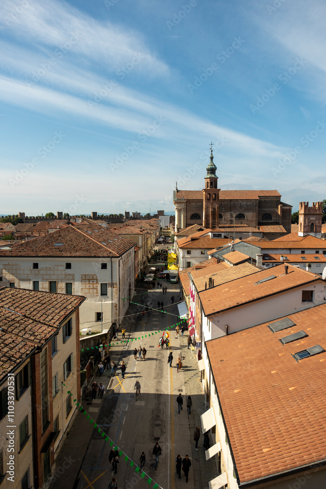 Fototapeta premium ancient medieval walled city Cittadella Padua Italy, panorama of the city from the walls