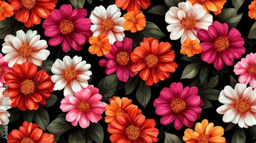 Vibrant colorful gerbera daisy flowers in a blooming floral nature background with petals and leaves