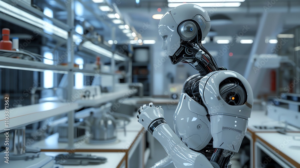 A humanoid robot in a laboratory setting.