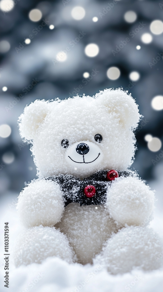 Fluffy Snowy Teddy Bear in a Winter Wonderland Fluffy Snowy Teddy Bear in a Winter Wonderland