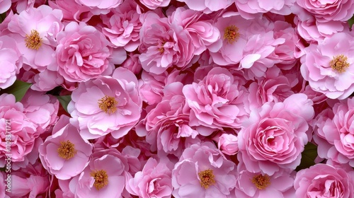 Abundant pink rose blooms in romantic garden display