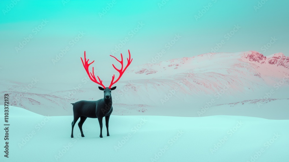 Majestic black deer with red antlers in snowy landscape winter wonderland nature photography serene environment artistic viewpoint Majestic black deer with red antlers in snowy landscape winter wonderland nature photography serene environment artistic viewpoint