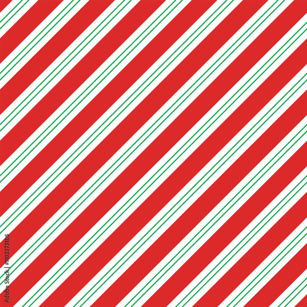 Naklejka premium Candy cane background. Diagonal stripes seamless pattern. Peppermint wrapping texture. Red candy cane stripes. Vector illustration