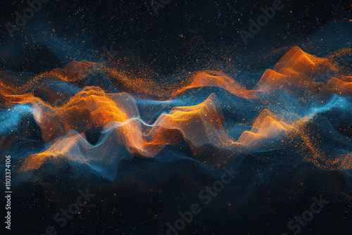 close up horizontal abstract illustration of glowing colorful grainy waves background