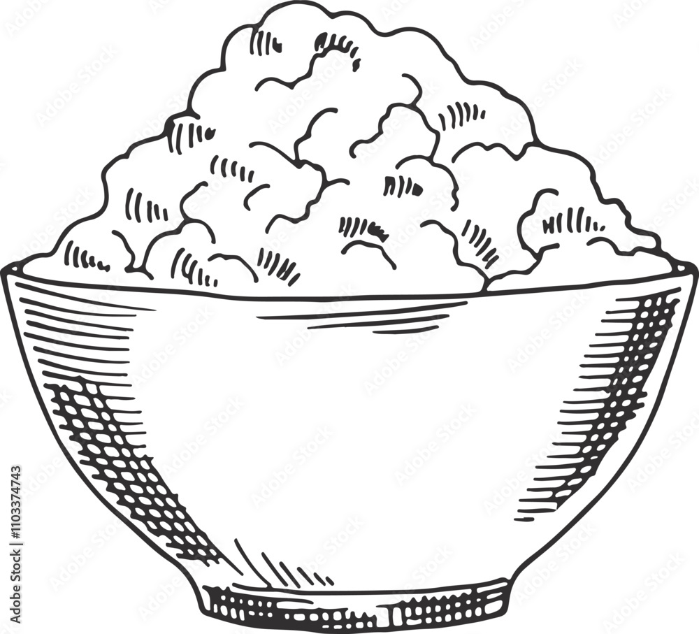 Fototapeta premium A bowl of food is shown in a black and white drawing