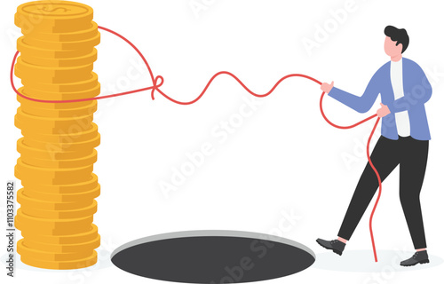 Businessman holding rope lasso for money, cashing out business project, return on investment
