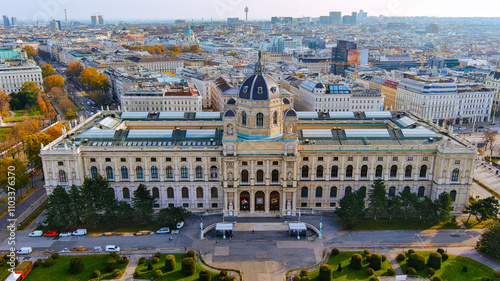 A breathtaking aerial view of Vienna's Kunsthistorisches Museum, showcasing its grand architecture and vibrant cityscape, perfect for cultural and historical photography collections photo