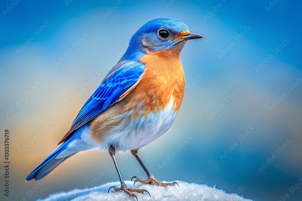 A Stunning Bluebird with a Unique Black-and-White Facial Mask and Speckled Legs Against a Serene Light Blue Background for Nature and Wildlife Photography Lovers A Stunning Bluebird with a Unique Black-and-White Facial Mask and Speckled Legs Against a Serene Light Blue Background for Nature and Wildlife Photography Lovers