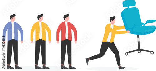 To seize the opportunity, businessman takes the lead to grab the vacant chair and ran away
