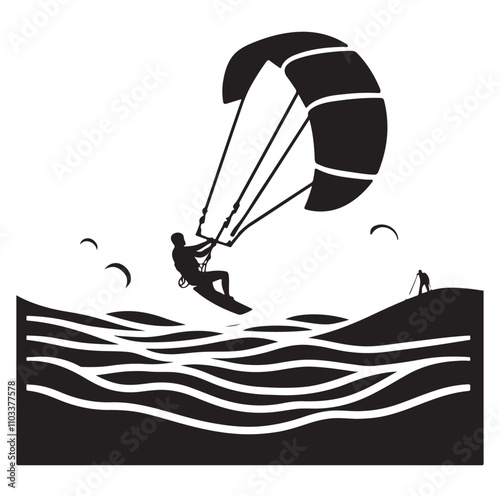 kitesurfing silhouette illustration vector