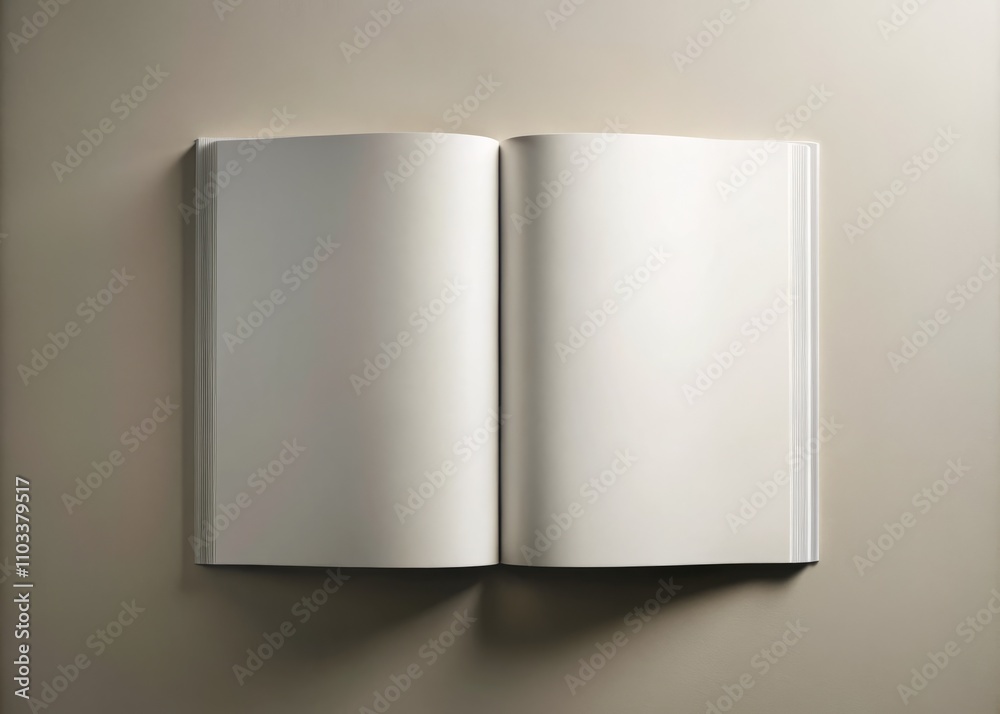 Blank Opened Magazine Template with Soft Shadows on a Minimalist Background for Creative Design, Marketing, and Advertising Use - Perfect for Customizable Layouts and Mockups Blank Opened Magazine Template with Soft Shadows on a Minimalist Background for Creative Design, Marketing, and Advertising Use - Perfect for Customizable Layouts and Mockups