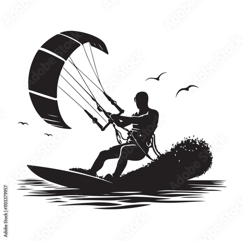 kitesurfing silhouette illustration vector