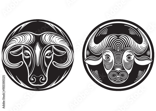 buffalo head logo silhouette vector illustration, bull head silhouette logo design, Vector head of mascot african buffalo head, Vector of a buffalo head design on white background.