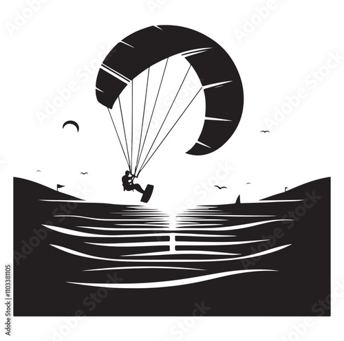 kitesurfing silhouette illustration vector