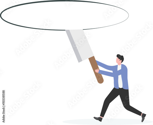 Businessman digs a passage with a saw

