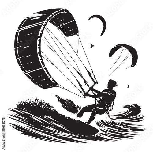 kitesurfing silhouette illustration vector