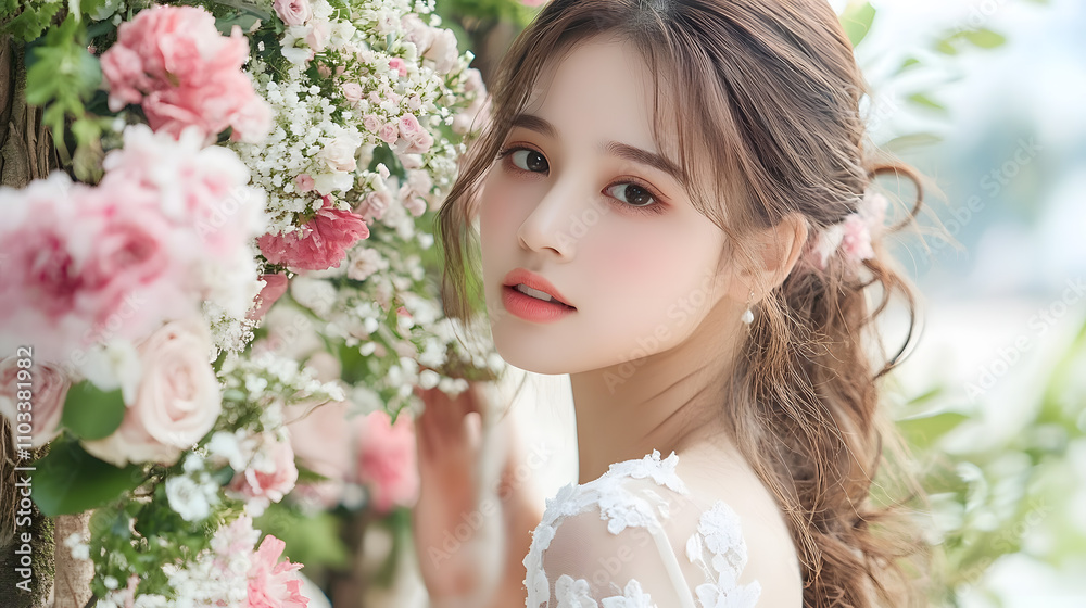 Obraz premium Wedding photos with a clean background for free space for text. For use with advertising banners for weddings or Valentine's Day.