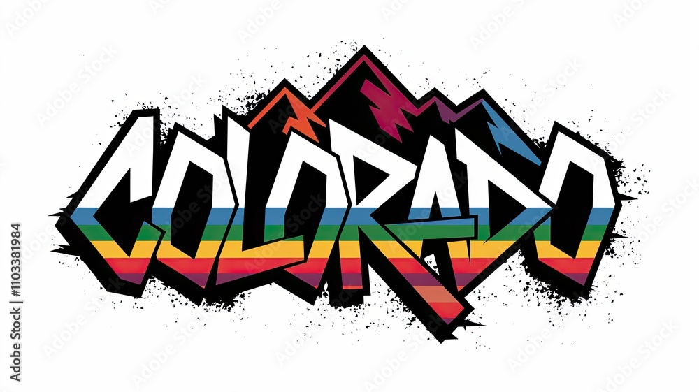Obraz premium Colorful Graffiti Art Featuring Colorado and Mountain Silhouette