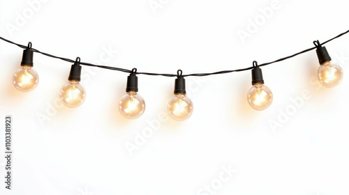 Outdoor string lights on a white background, top view, sharp details