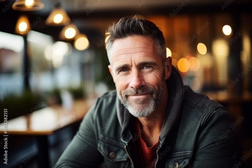 Portrait of a handsome middle-aged man in a cafe. Portrait of a handsome middle-aged man in a cafe.