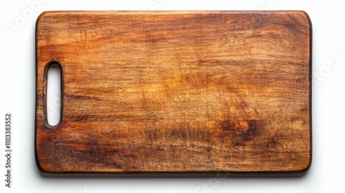 Cutting board on a white background, top view, sharp details