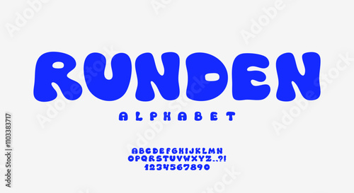Bubble font. Typeface with balloon effect. Y2K alphabet. Wavy groovy letters. Bold black and white typescript. Rounded font. Plump alphabet