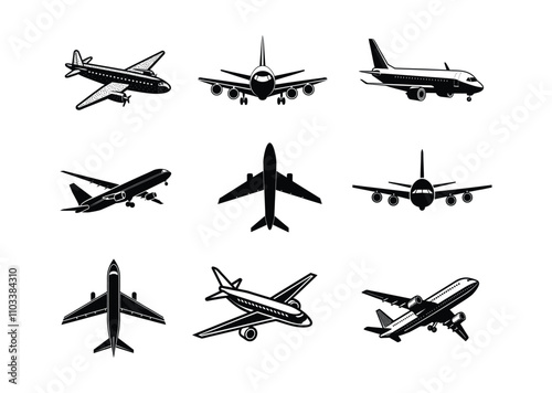 airplane Vector silhouette Set 