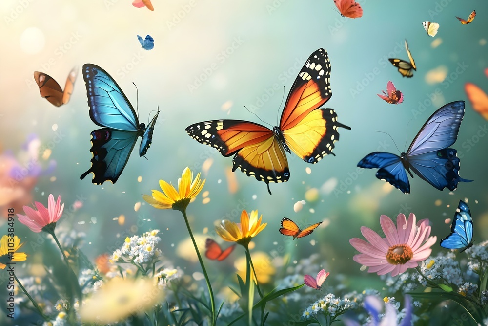 Vibrant Butterflies in a Blooming Meadow Vibrant Butterflies in a Blooming Meadow