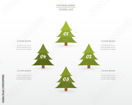 Creative infographic template with 4 steps, options, parts or processes. Christmas tree concept.